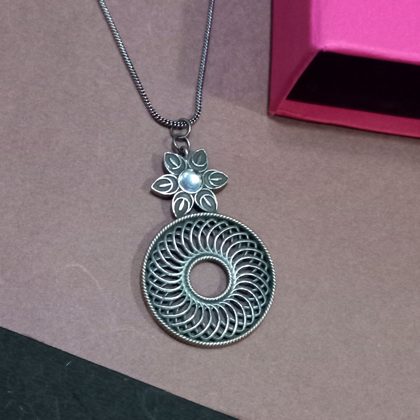 Silver Brass Contemporary Thin Pendant For Men & Women & Boys & Girls (Skin Safe)