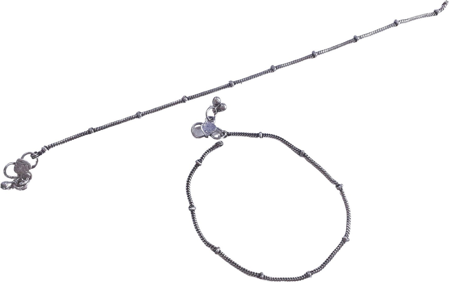 Silver & Black Brass Contemporary S-Hook Anklet For Women (Skin Safe)