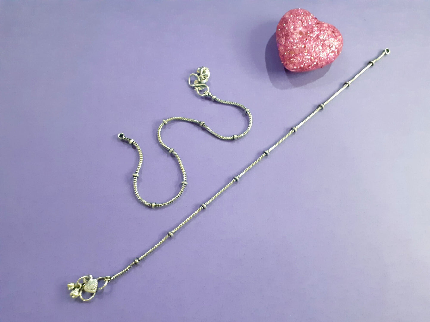 Silver & Black Brass Contemporary S-Hook Anklet For Women (Skin Safe)