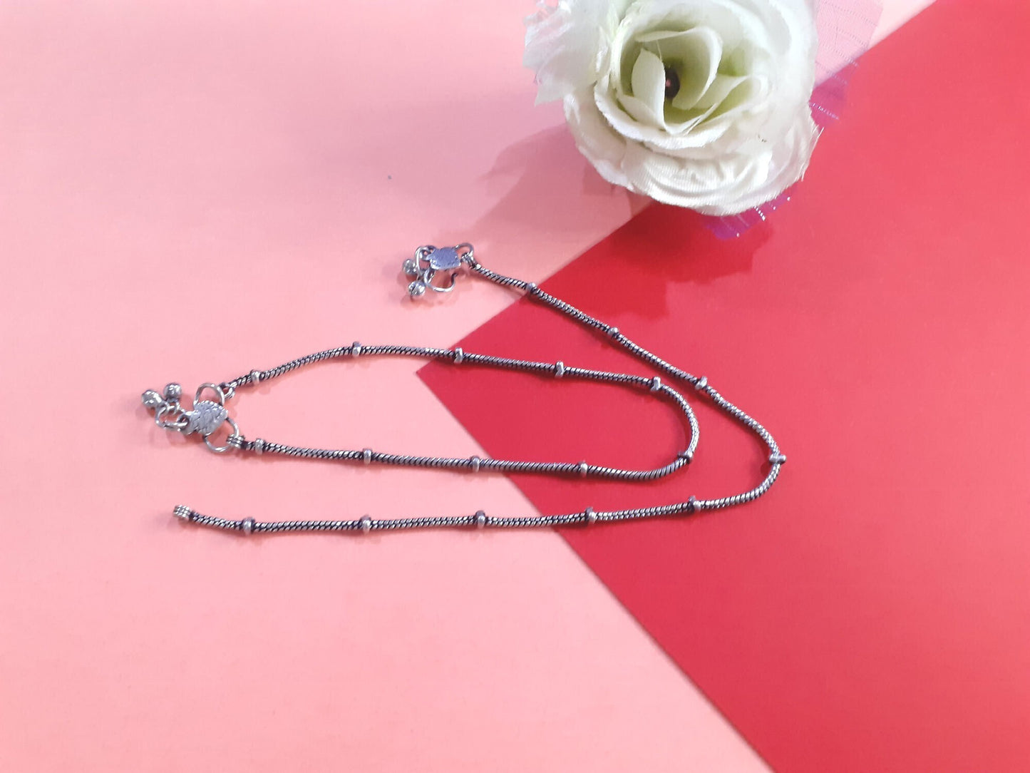 Silver & Black Brass Contemporary S-Hook Anklet For Women (Skin Safe)