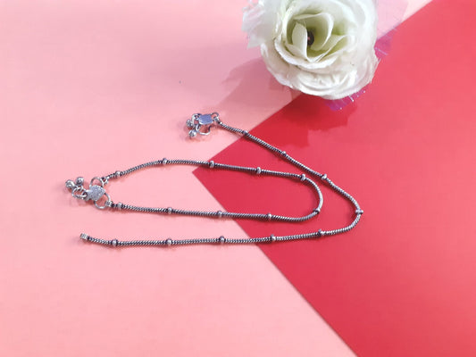 Silver & Black Brass Contemporary S-Hook Anklet For Women (Skin Safe)