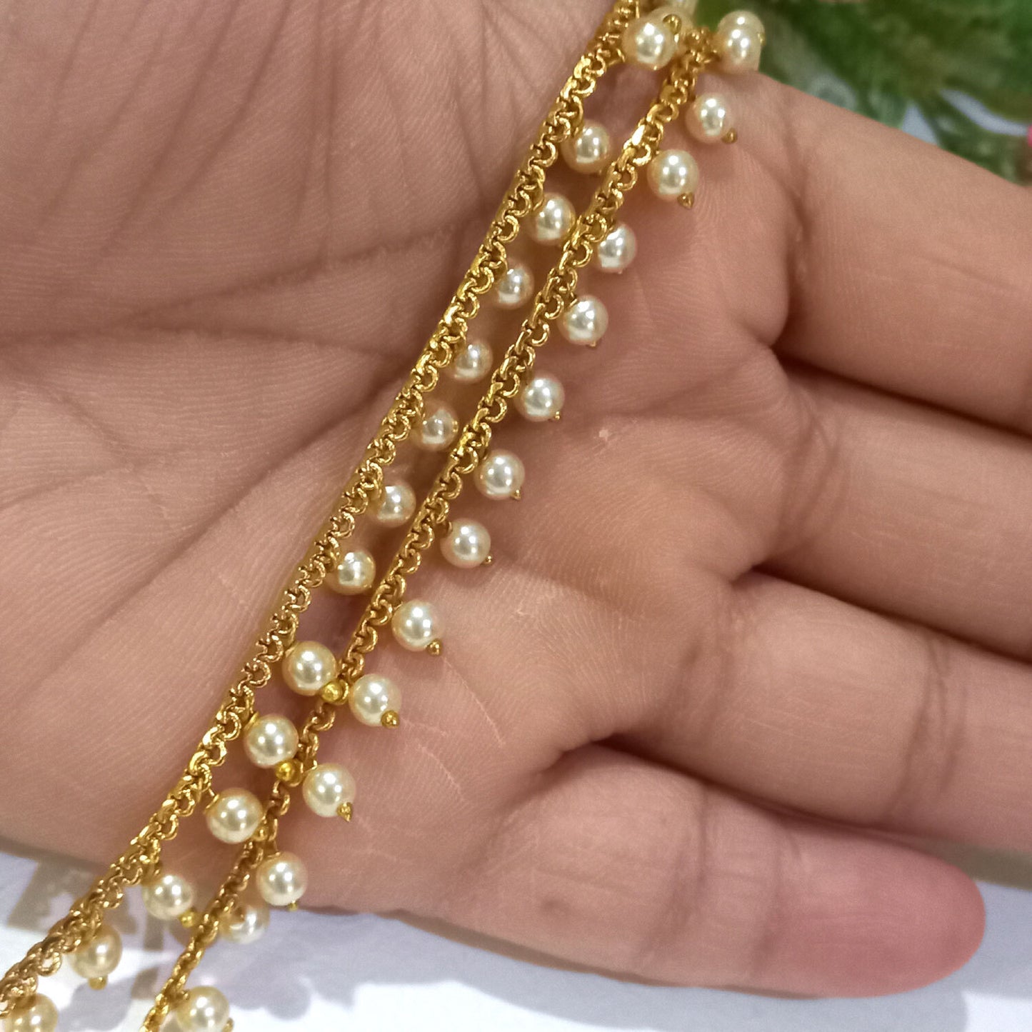 Gold & White Alloy Contemporary S-Hook Anklet For Women (Skin Safe)