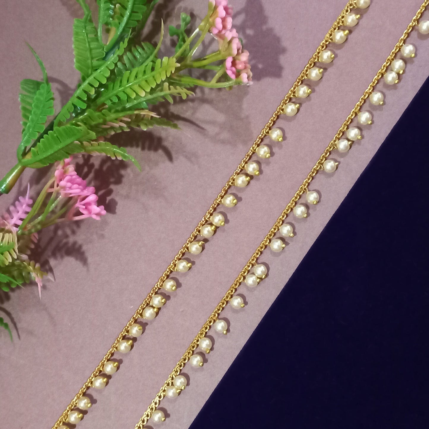 Gold & White Alloy Contemporary S-Hook Anklet For Women (Skin Safe)