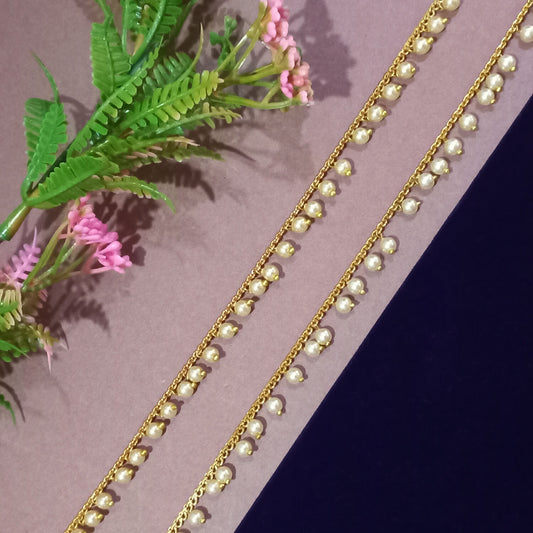 Gold & White Alloy Contemporary S-Hook Anklet For Women (Skin Safe)