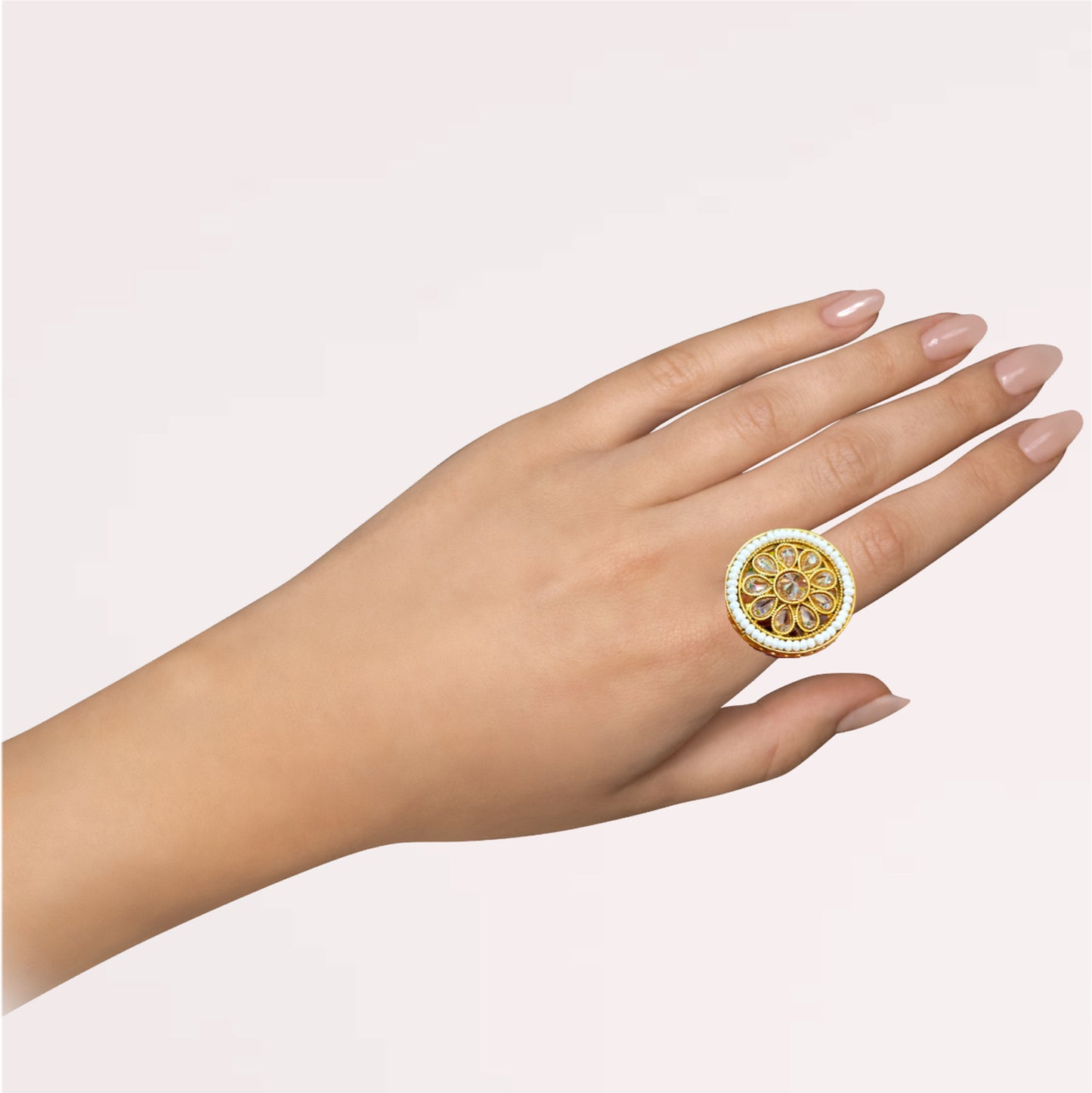 Gold Alloy Regular Ethnic Ring For Women (Skin Safe)