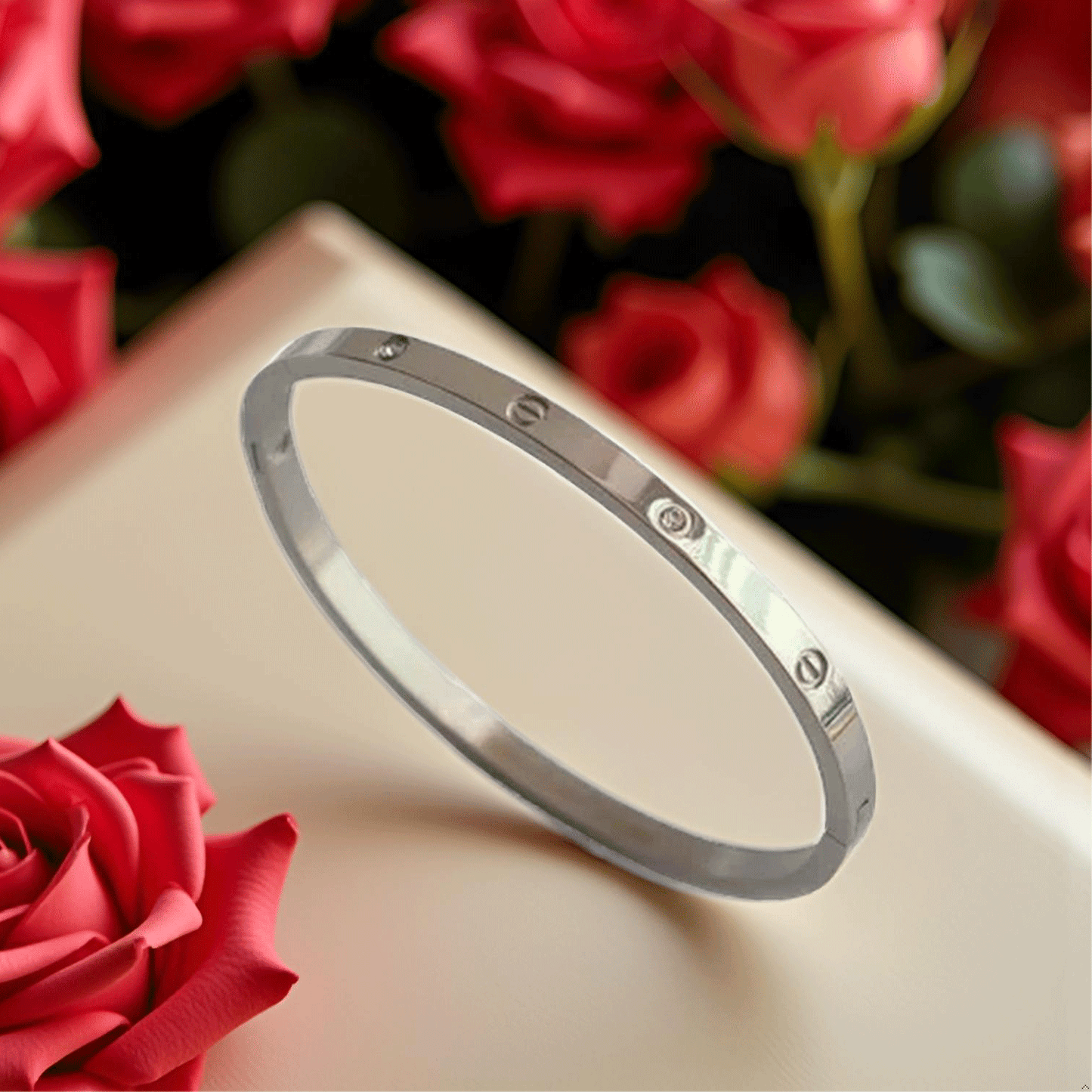 Silver Plated Diamond Studded Bracelet |   Waterproof Openable Cuff Bracelet (Skin Safe)