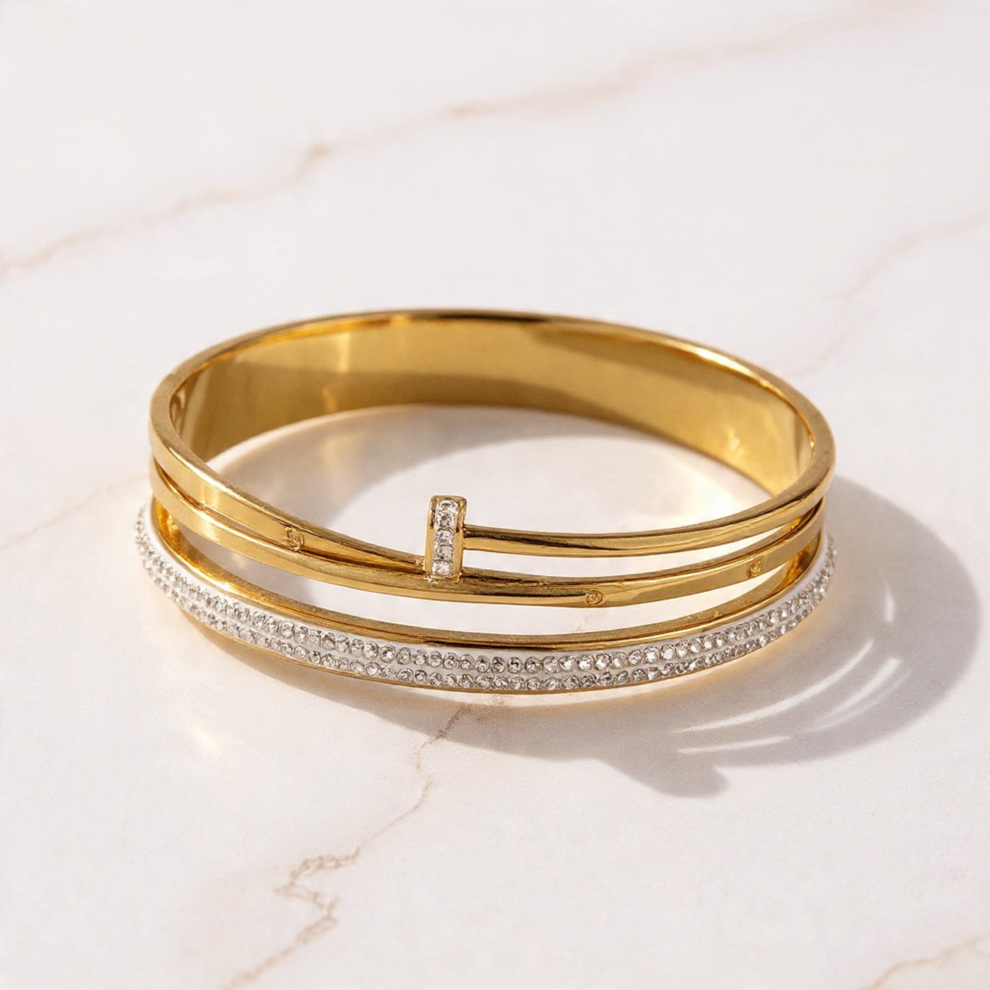 Celestia Nail Luxe Bracelet – Gold Plated Crystal Cuff