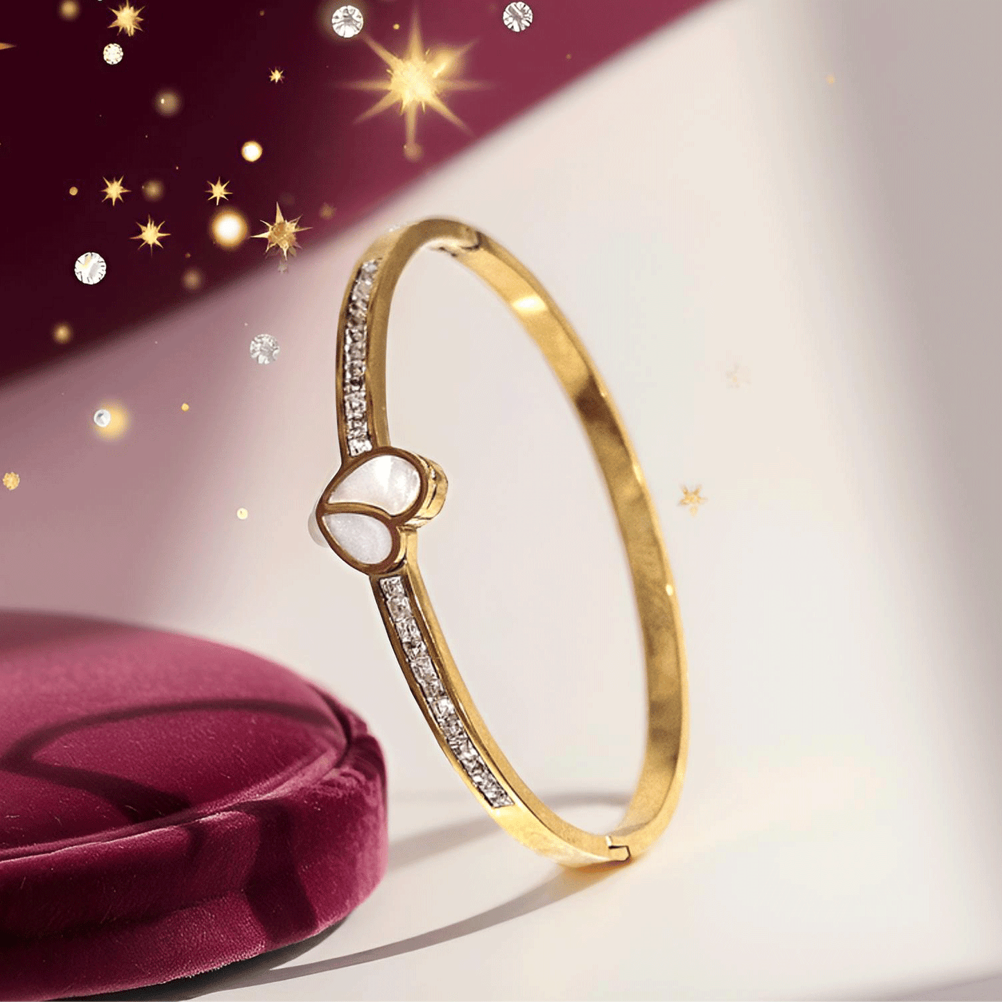 Gold Plated Waterproof Studded Heart Bracelet (Skin Safe)
