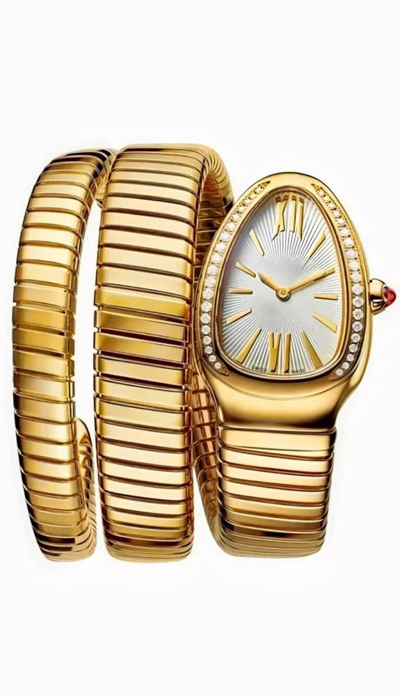Gold-Plated Snake Watch with Spiral Bracelet