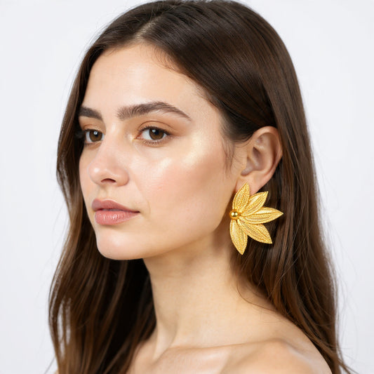 Golden Leaf Stud Earring For Women (Skin Safe)