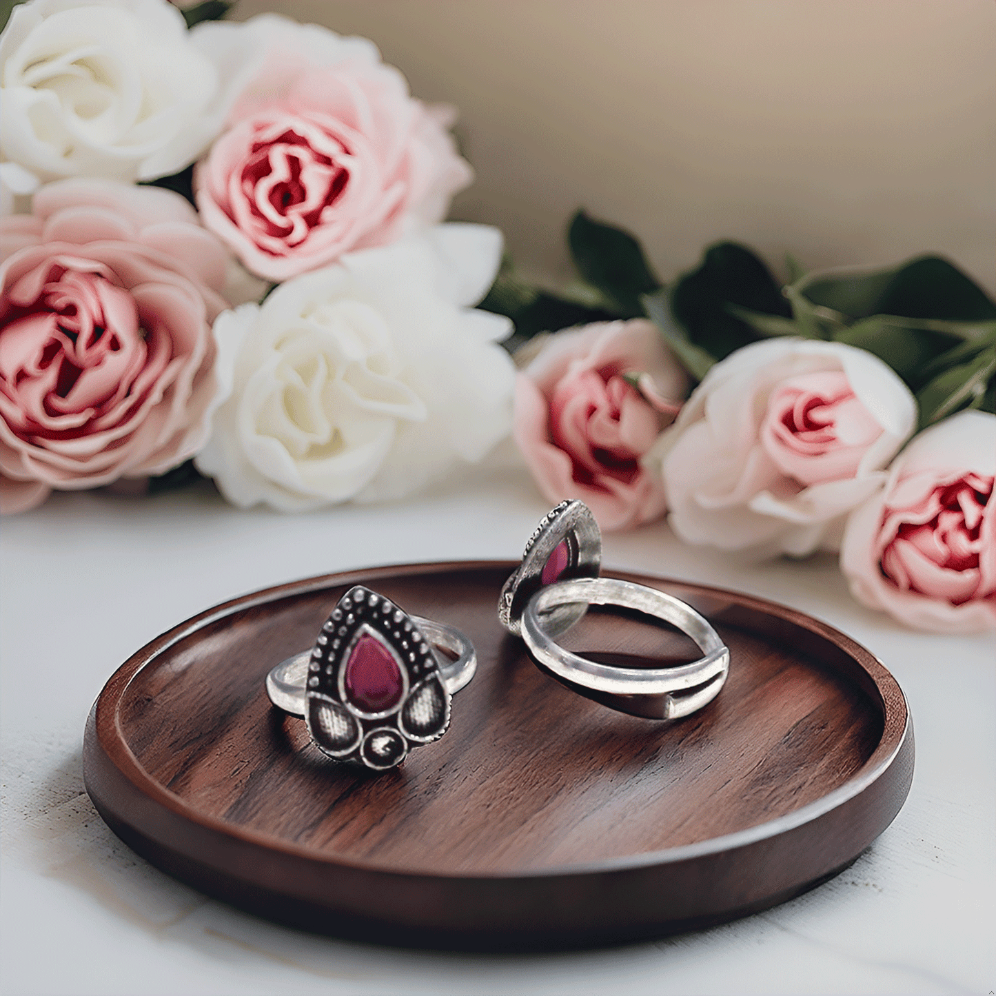 Silver & Pink Alloy Comfort Ethnic Toe Ring For Women (Skin Safe)