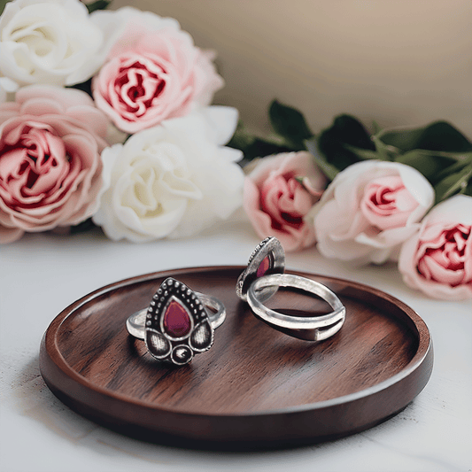 Silver & Pink Alloy Comfort Ethnic Toe Ring For Women (Skin Safe)