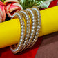 Golden & White Pearl Metal Bangles Pack of 4 For Women (Skin Safe)