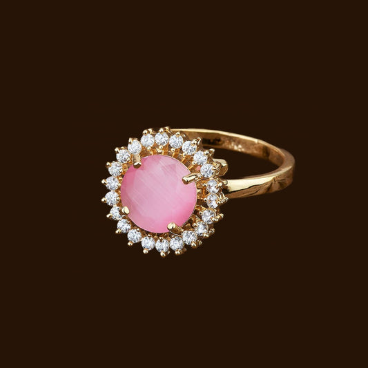 Pink Halo Stone Gold-Plated Ring