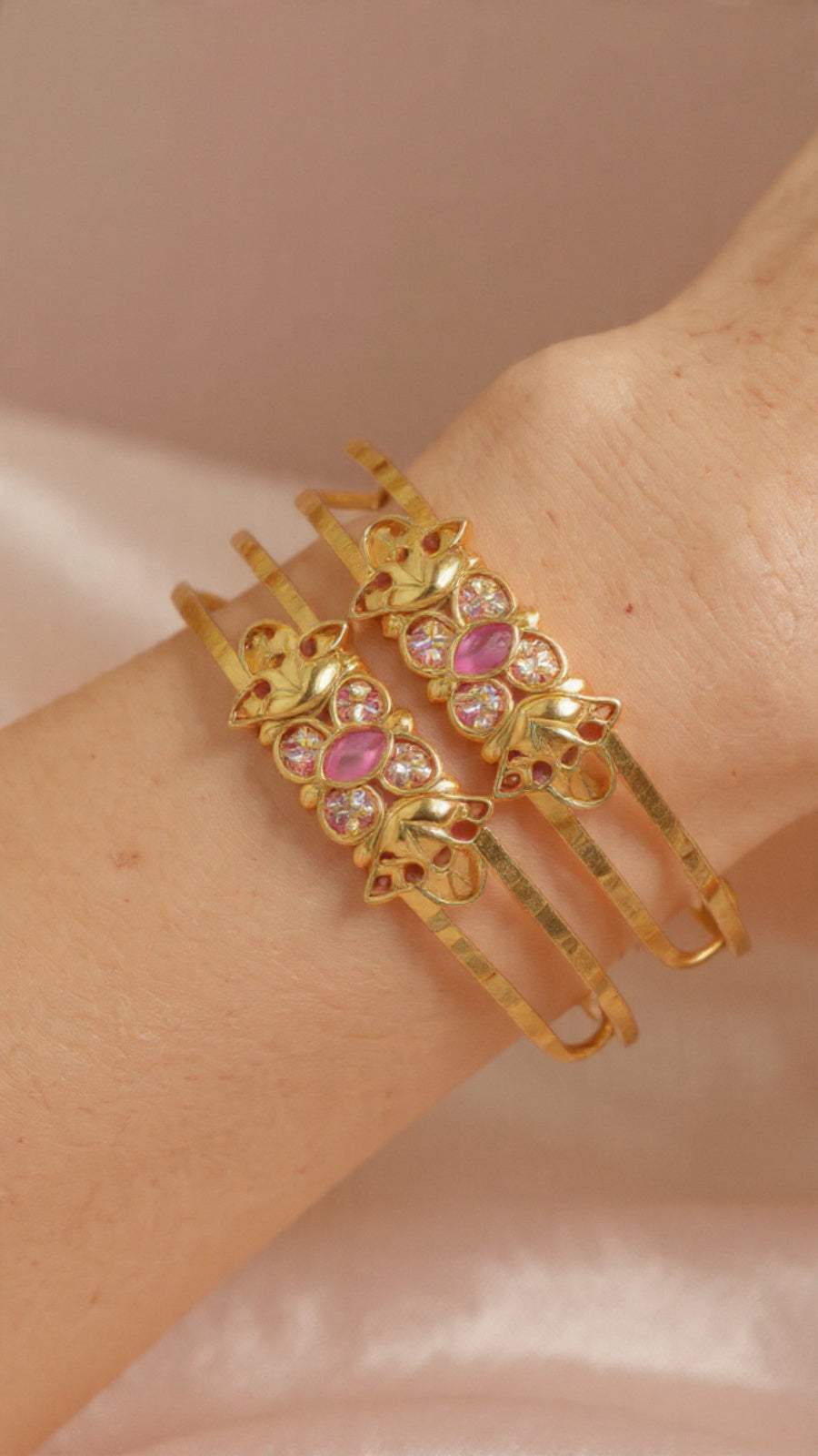 Combo Set of 2 Traditional Gold Plated Bangles â€“ Floral Ruby Stone Design