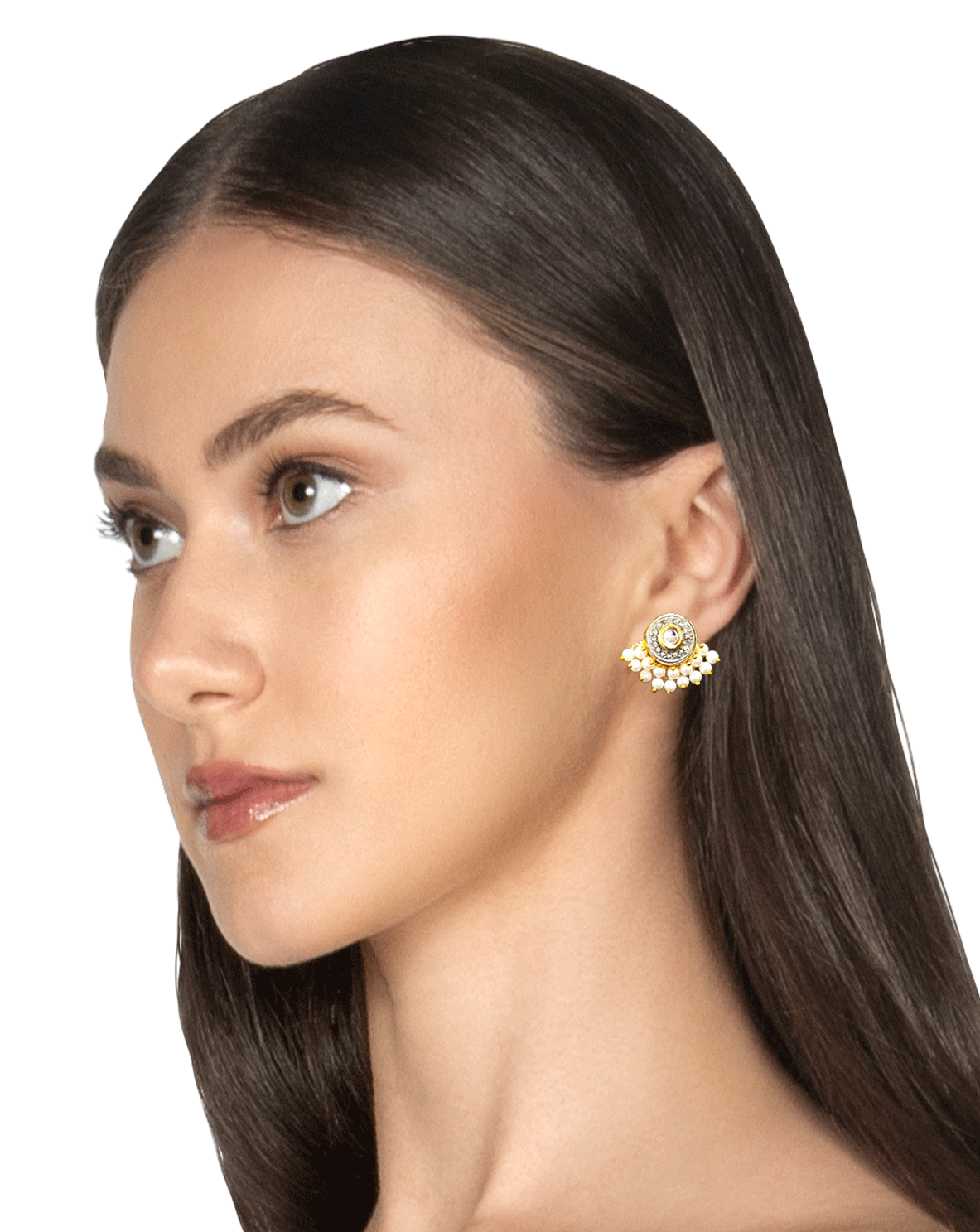 Small Kundan Pearl Stud Earrings For Women (Skin Safe)