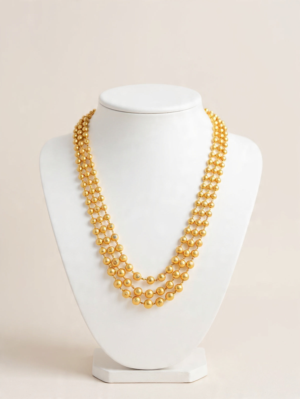 Traditional Micro Gold-Plated Triple Layer Beaded Necklace