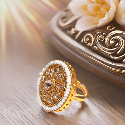 Gold Alloy Regular Ethnic Ring For Women (Skin Safe)
