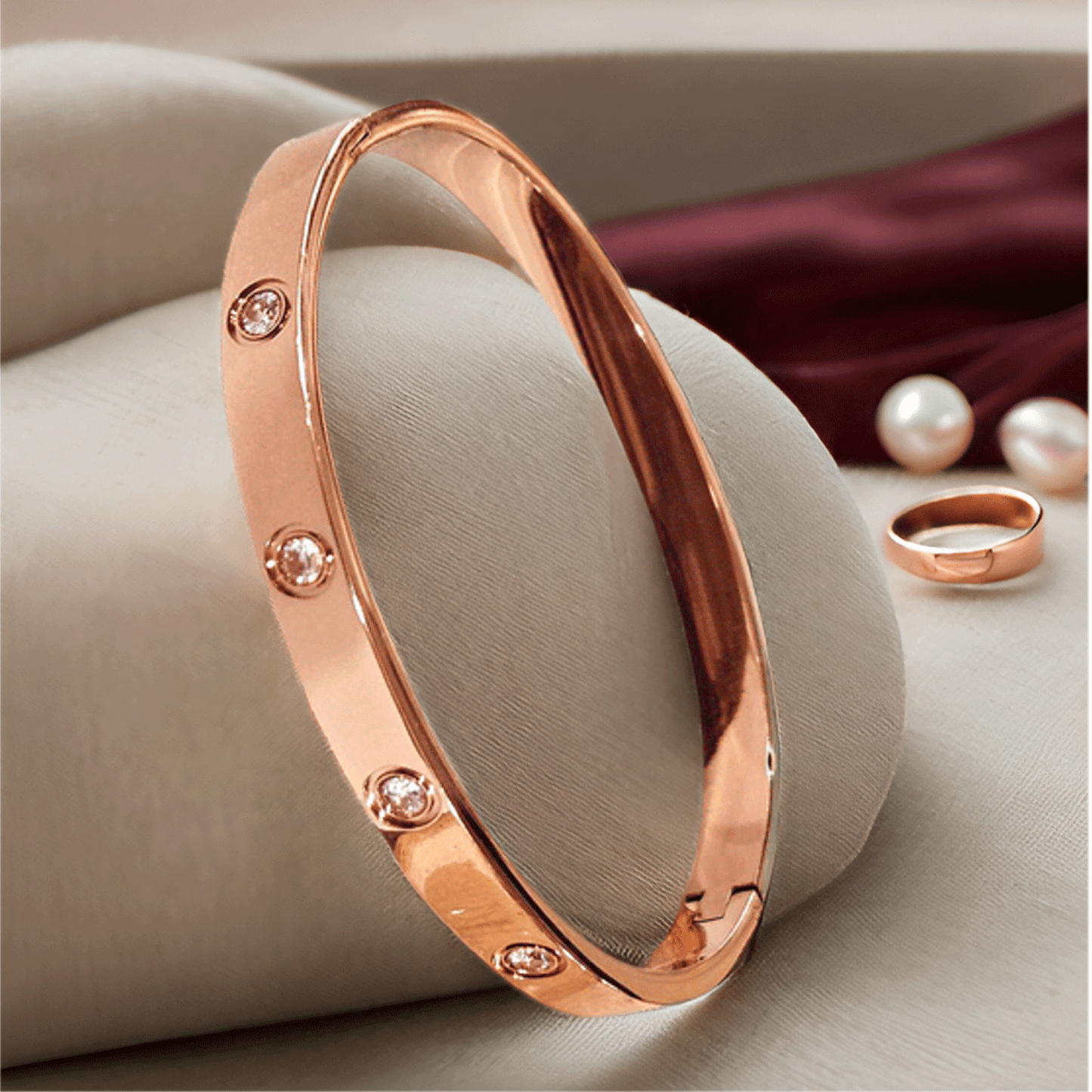 Gold Plated Diamond Studded Bracelet | Waterproof Openable Cuff Bracelet (Skin Safe)