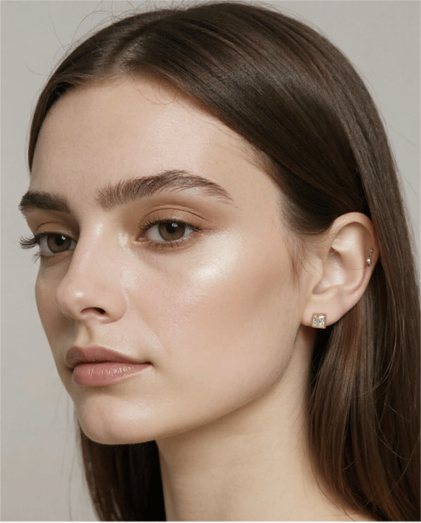 Mini Square Crystal Gold-Plated Stud Earrings for Women