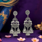 Oxidised Silver Elephant Motif Jhumka Earrings