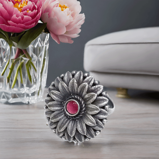 Adjustable Oxidised Silver Finger Ring for Women