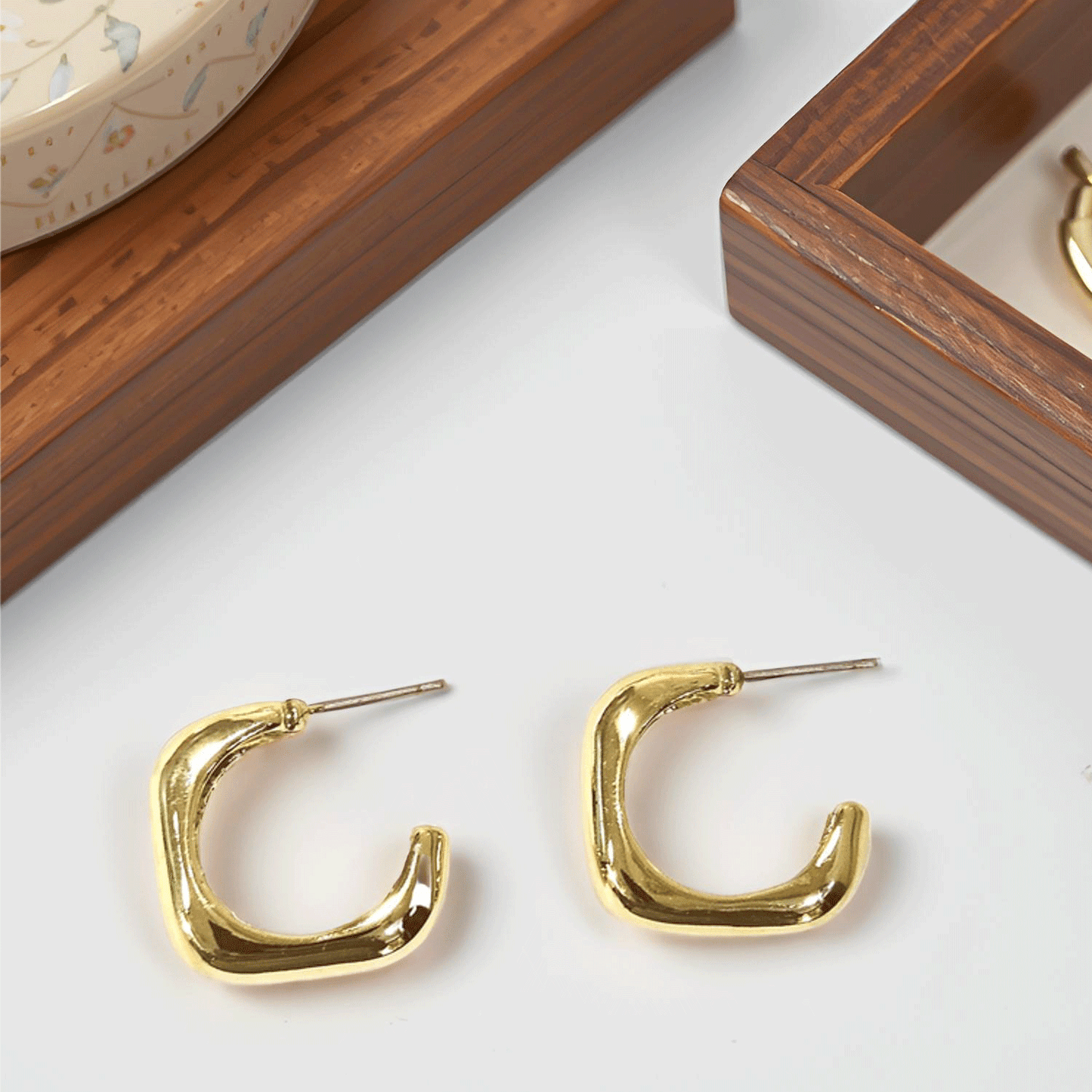 Gold Plated Geometric Hoop Earrings