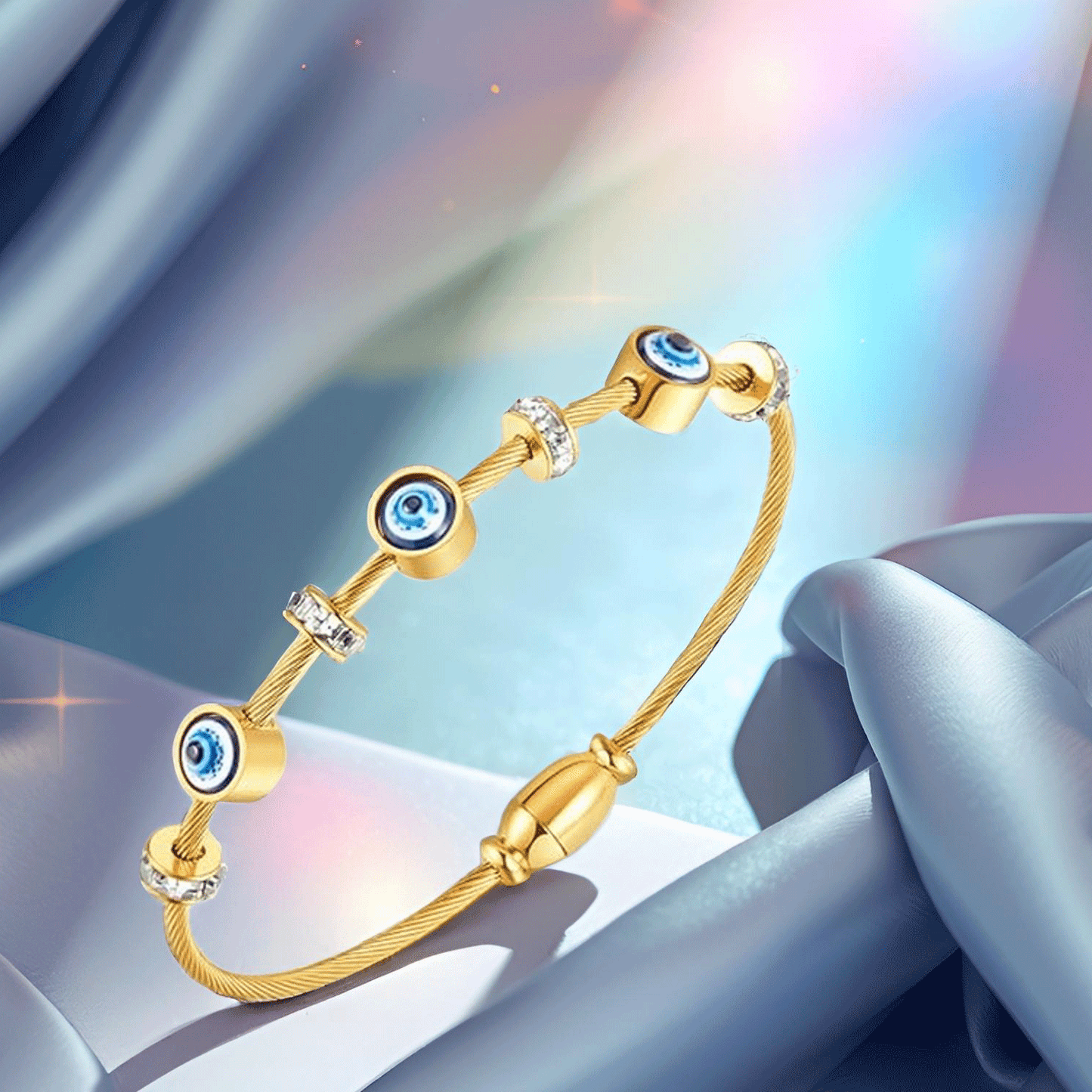 Combo of Gold Plated Bracelet & Gold Plated Evil Eye Bracelet for Women (Set of 2) (Skin Safe)