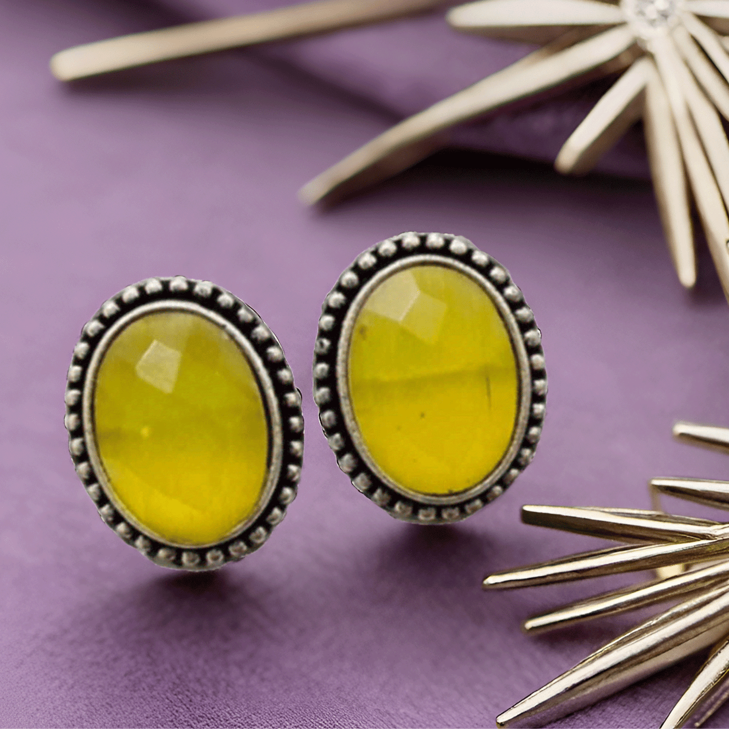 Black Oval Stone Stud Earrings – Oxidised Finish Classic Earrings