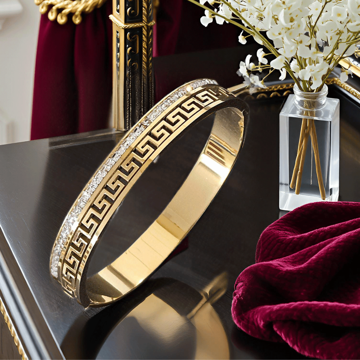 Gold Plated Gilded Maze Studded Anti Tarnish Bracelet | Perfect Gift For Your Loved Ones (Skin Safe)