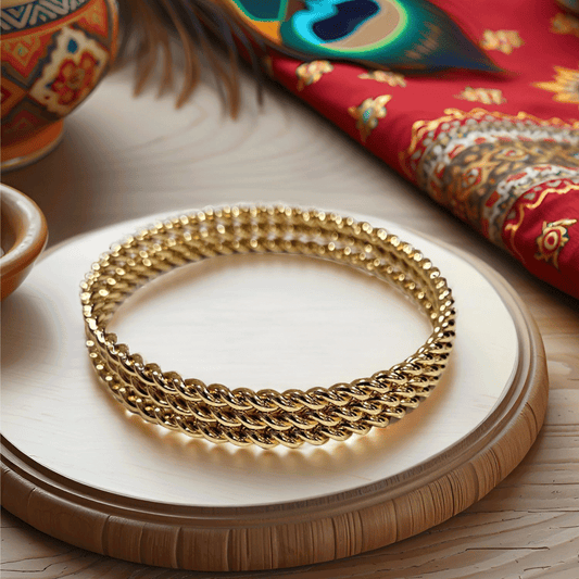 Gold Plated Twisted Rope Waterproof Combo Bangle (Set of 3) (Skin Safe)