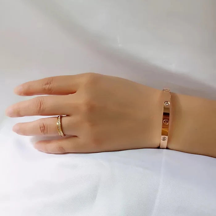 Rose Gold Plated Diamond Studded Bracelet | Waterproof Openable Cuff Bracelet (Skin Safe)
