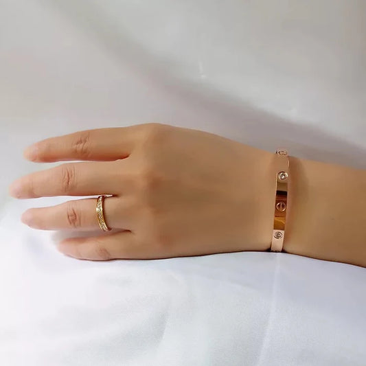 Rose Gold Plated Diamond Studded Bracelet | Waterproof Openable Cuff Bracelet (Skin Safe)