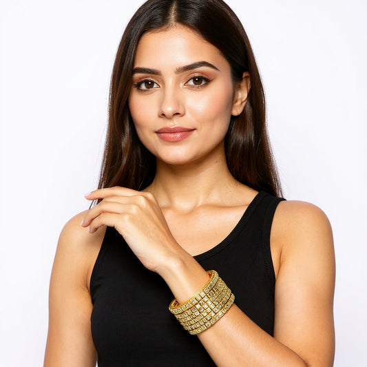 Gold-Tone Kundan Style Bangles (Set of 8)