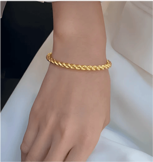 Twisted Rope Style Gold Plated Waterproof Skin Friendly Bangle (Skin Safe)