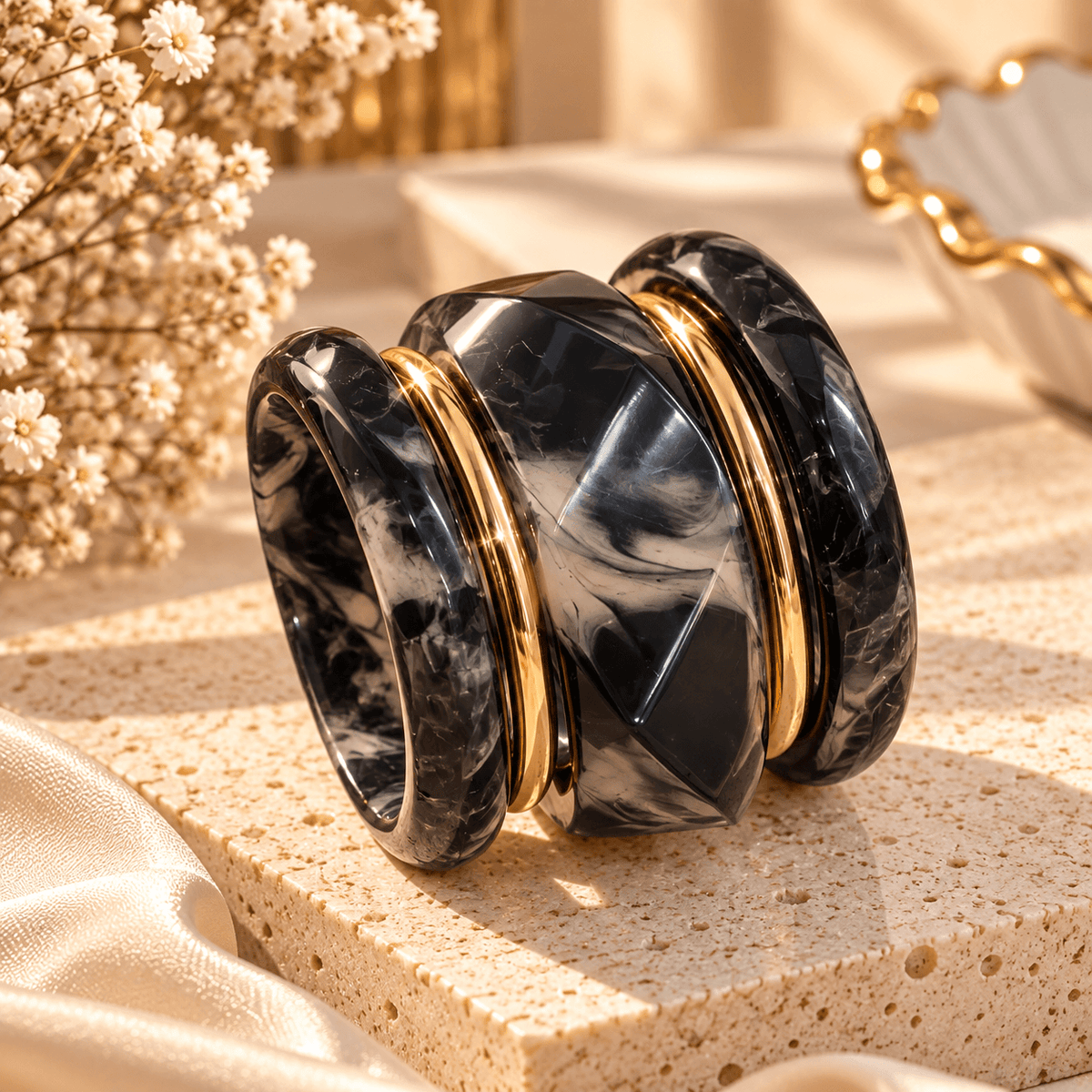 Black and Gold Luxe Resin Bangle Stack