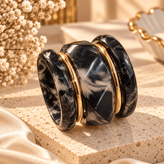 Black and Gold Luxe Resin Bangle Stack