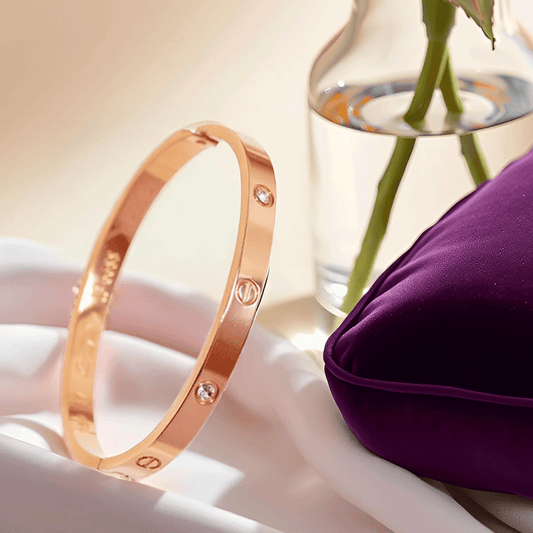 Rose Gold Plated Diamond Studded Bracelet | Waterproof Openable Cuff Bracelet (Skin Safe)