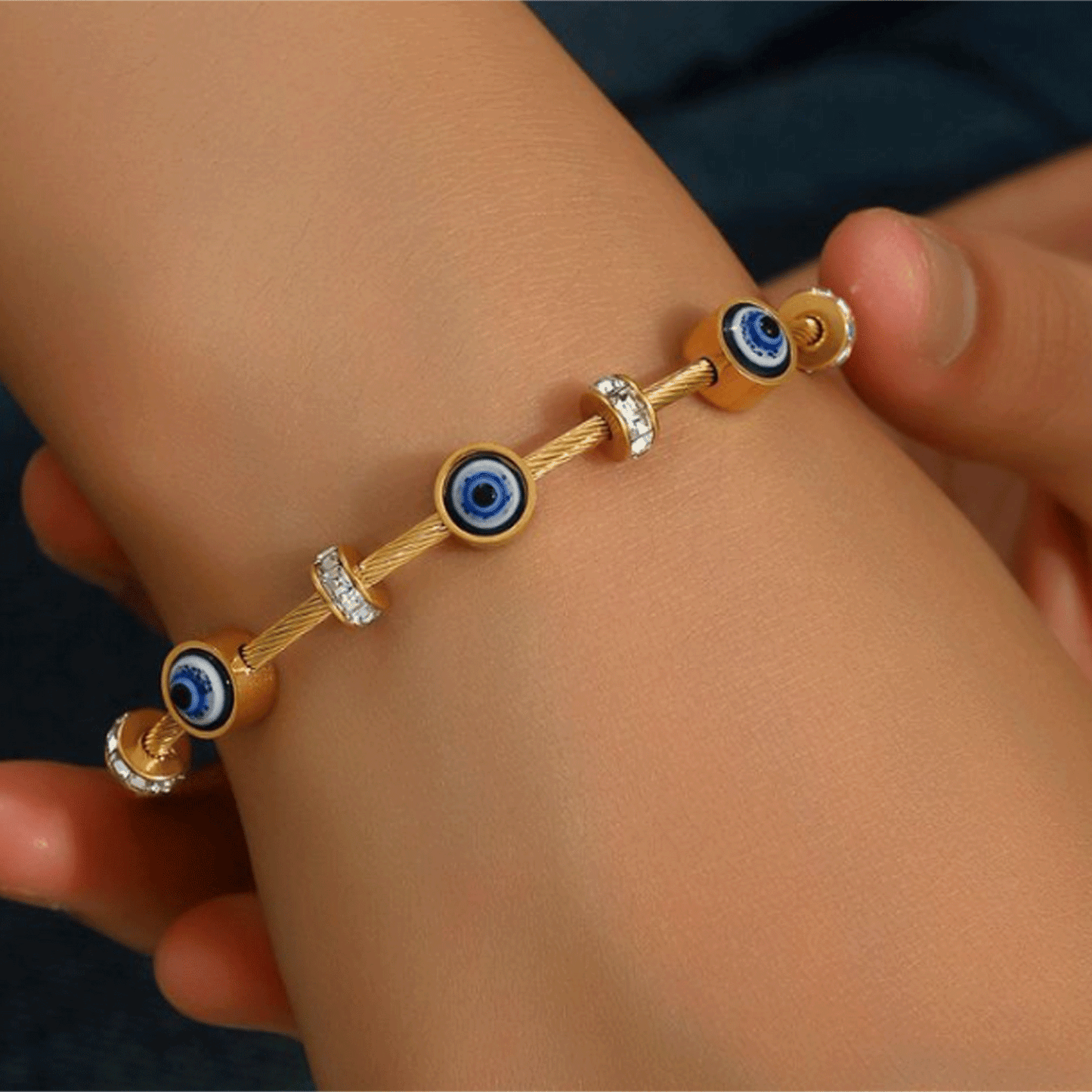 Gold-Tone Evil Eye Bracelet & Crystal Studded Bangle Combo Set