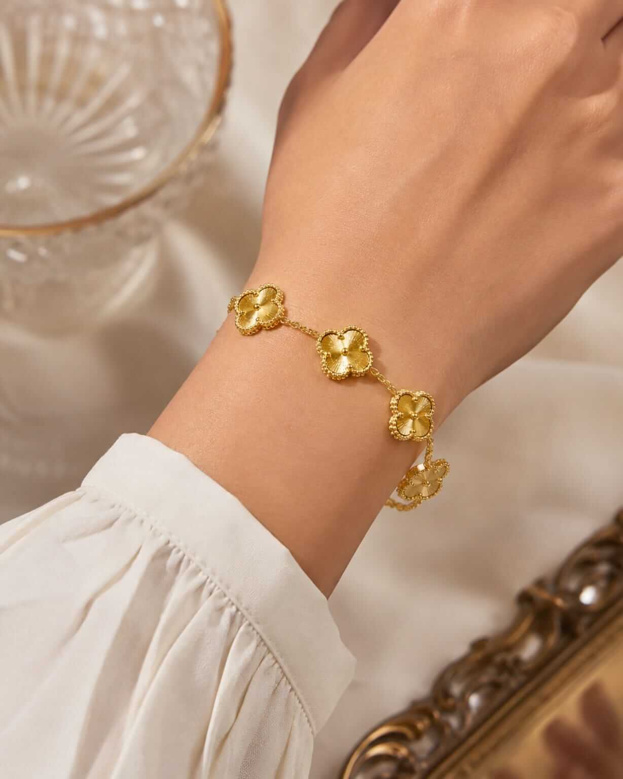 Petite 3 Bracelet Stack - Luxury Gold, Clover and Bloom