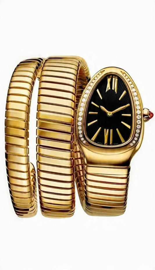 Gold-Plated Snake Watch with Spiral Bracelet