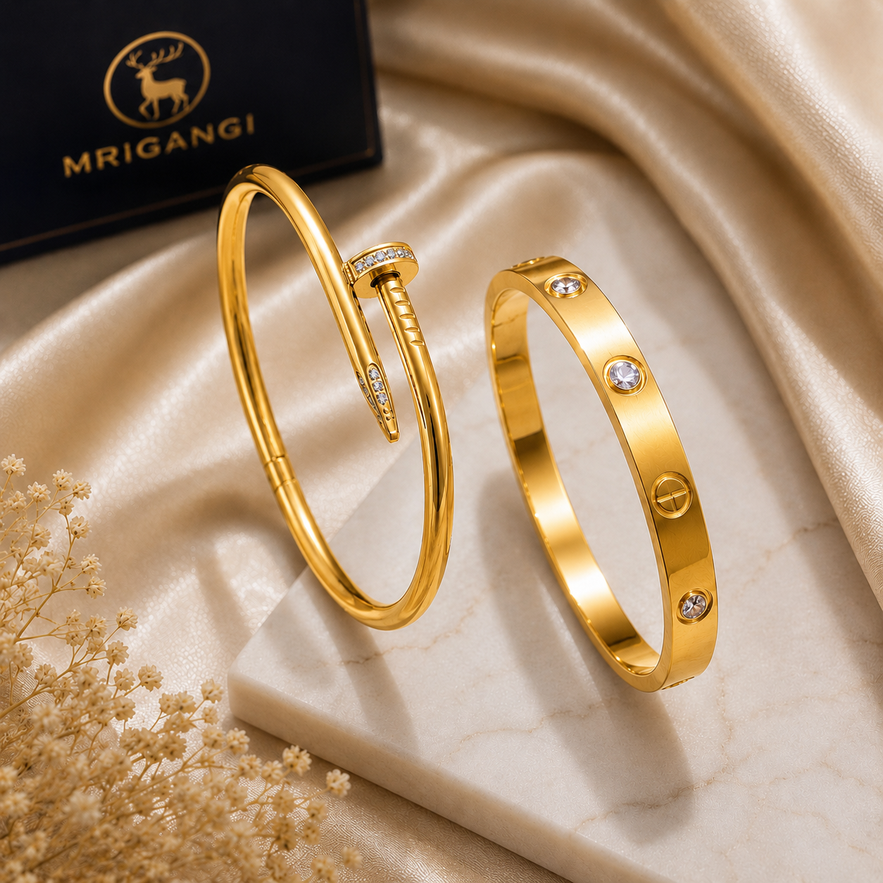 Luxury Bracelet Combo – Nail & Crystal Screw Bracelet (2 Pcs Set)