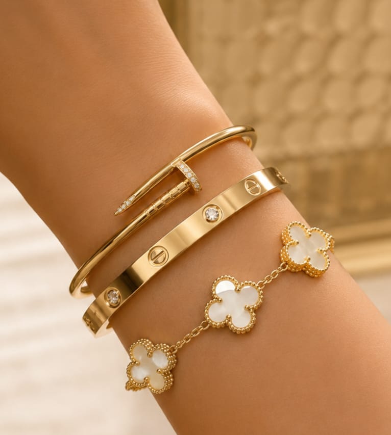 3 Bracelet Stack Combo – Clover, Screw & Nail Bracelet Set