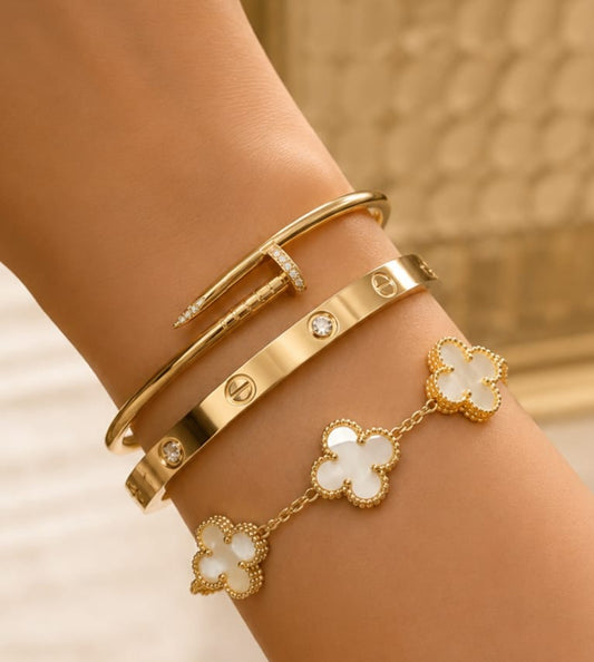 3 Bracelet Stack Combo – Clover, Screw & Nail Bracelet Set