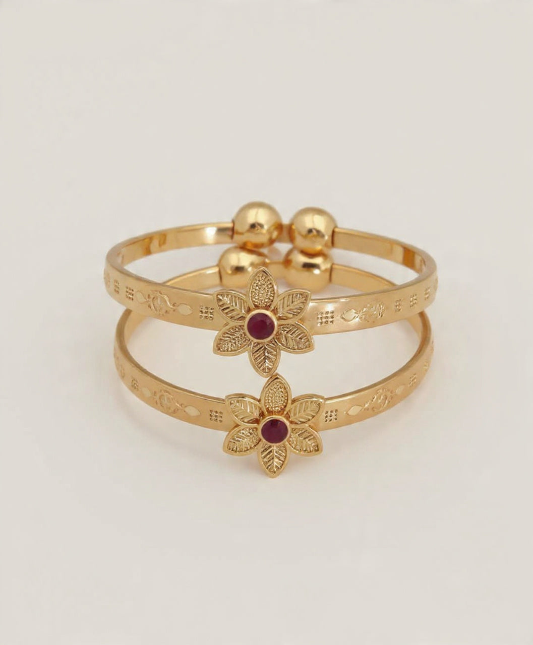 Combo Gold Plated Floral Bangles for Women - Pack of 2