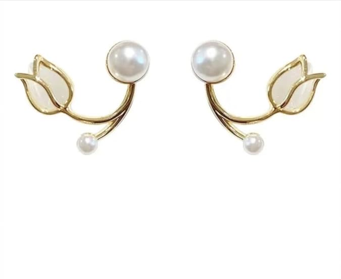 Pearl Front & Back Tulip Earrings – Gold Plated Double-Sided Design