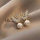 Swan Pearl Mini Stud Earrings – Gold Plated Crystal Elegance