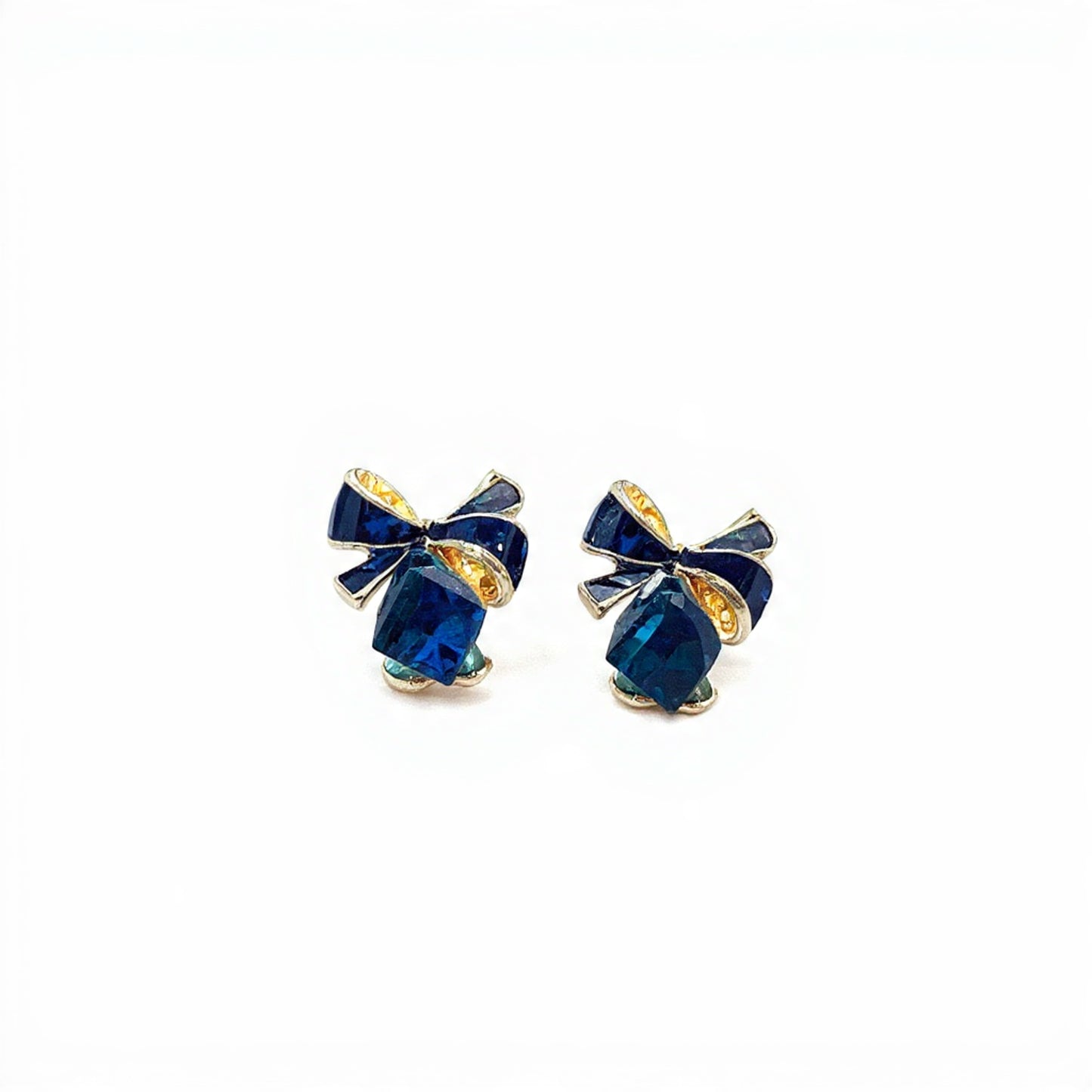 Royal Blue Crystal Bow Stud Mini Earrings for Women