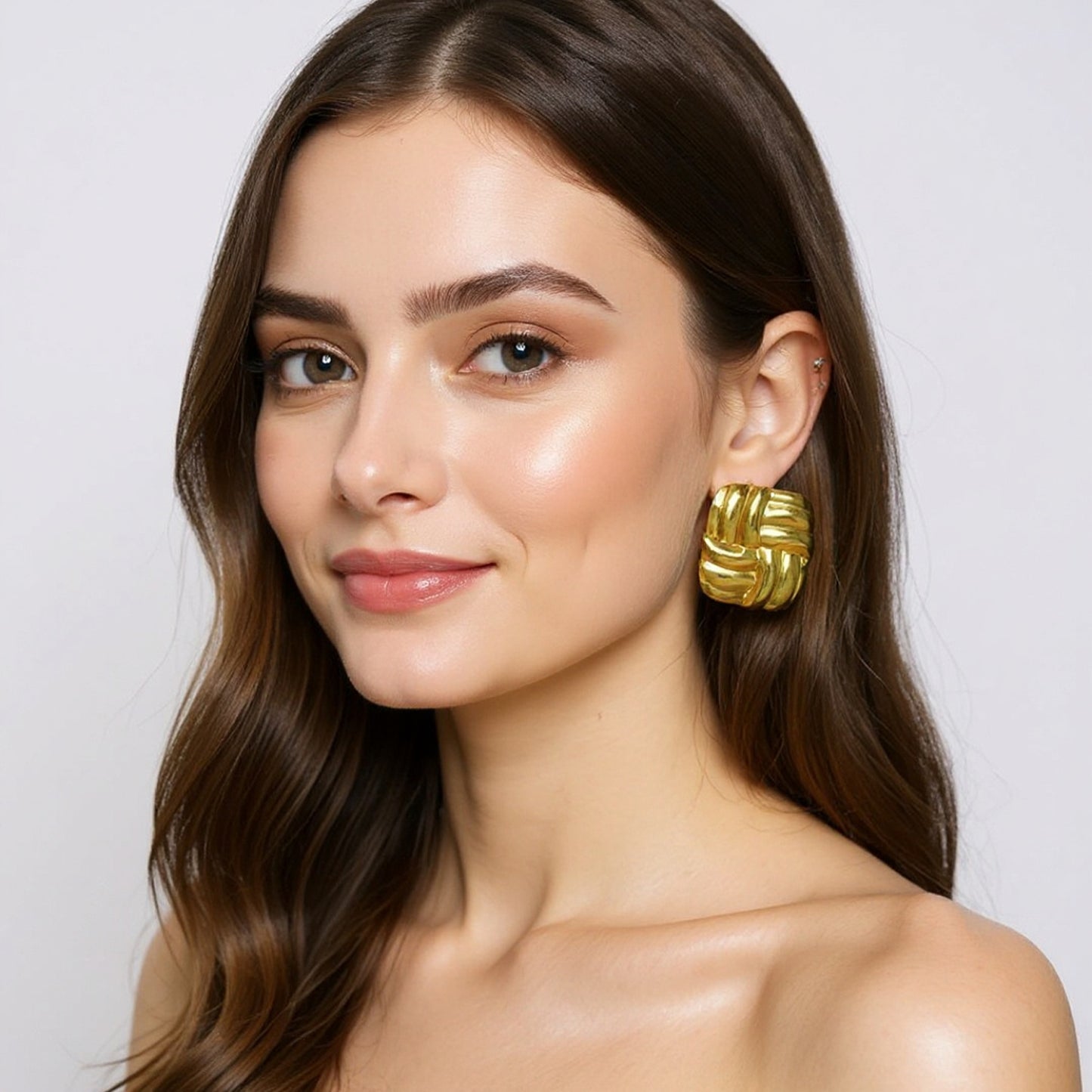 Gold Knot Texture Stud Earrings for Women