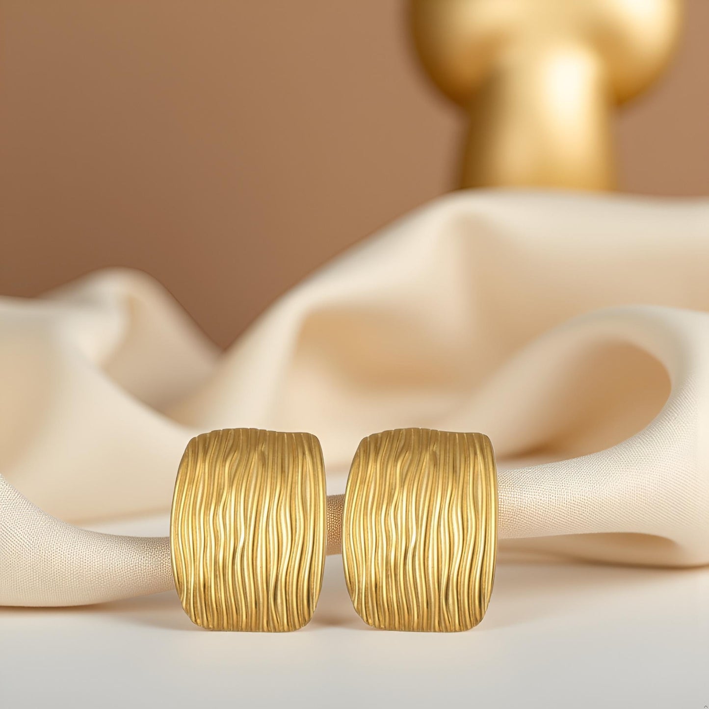 Gold Textured Statement Stud Earrings for Women